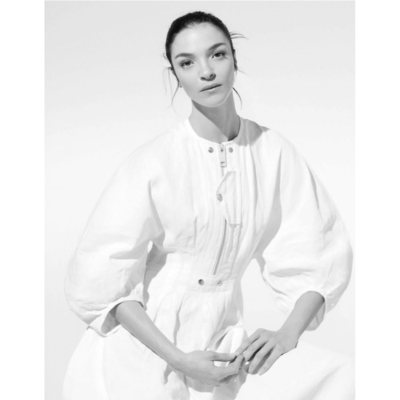 CÉLINE OFF WHITE LINEN DRESS WITH PUFF SLEEVES SIZE 42 BY PHOEBE PHILO - Picture 5 of 16